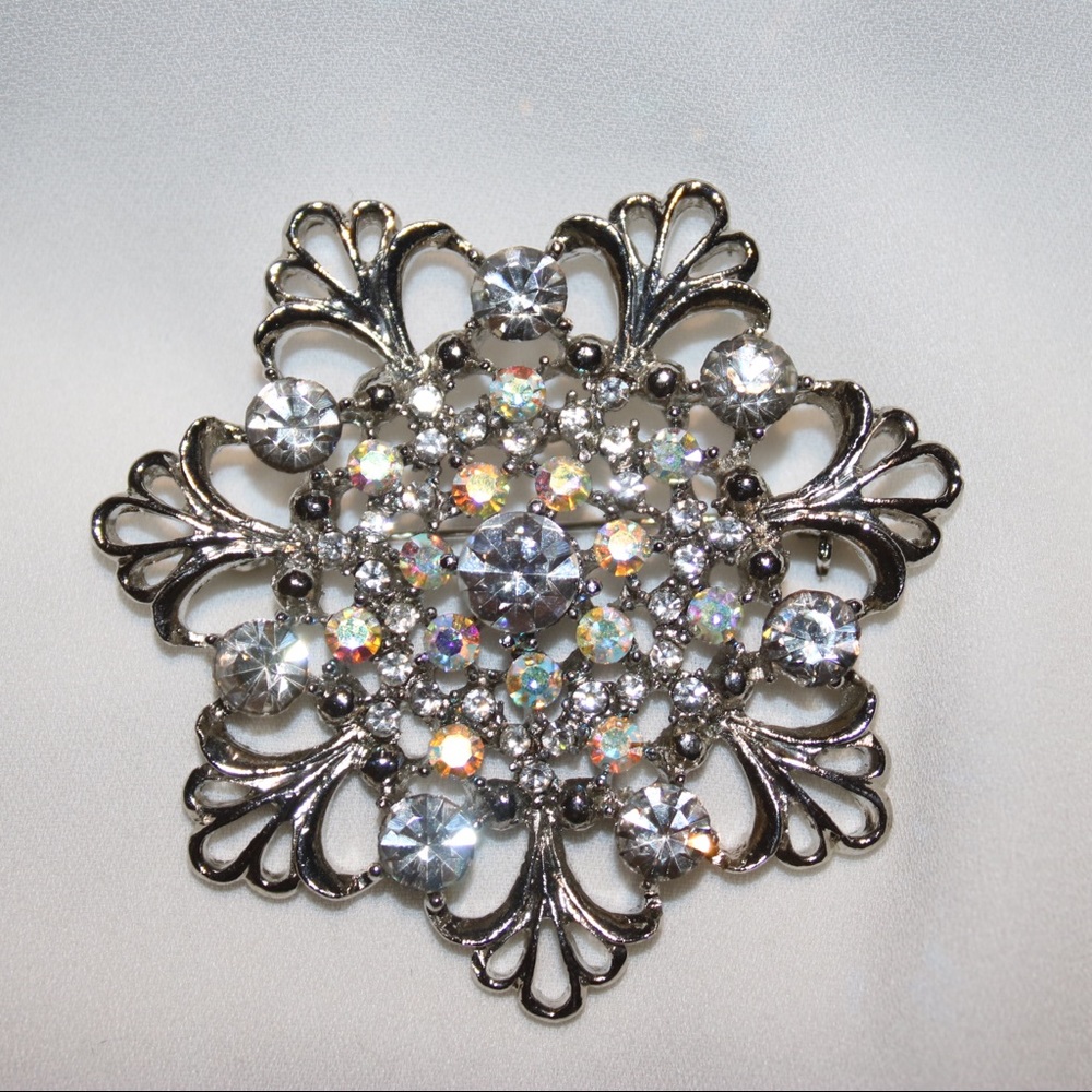 Rhinestone snowflake brooch